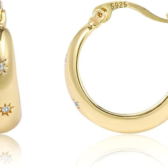 New Gold Plated Cubic Zirconia Hinged Hoop Earrings Hoop Earrings - Picture 5 of 5